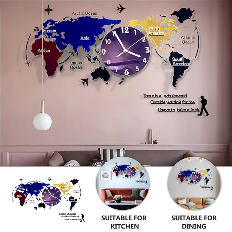2 Sets Colorful Wall Clock World Map Wall Hanging Clock Home Decor - Image 5