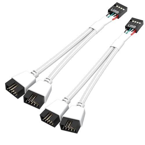 OwlTree 2 Pack Motherboard USB 2.0 to Dual 9 Pin Extension, USB Header Splitter for Internal Motherboard (Braided White) - Image 1