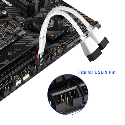 OwlTree 2 Pack Motherboard USB 2.0 to Dual 9 Pin Extension, USB Header Splitter for Internal Motherboard (Braided White) - Image 3