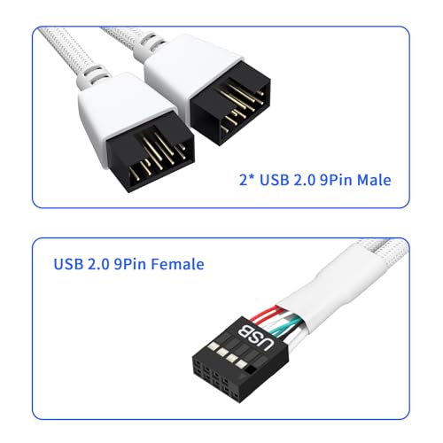 OwlTree 2 Pack Motherboard USB 2.0 to Dual 9 Pin Extension, USB Header Splitter for Internal Motherboard (Braided White) - Image 2