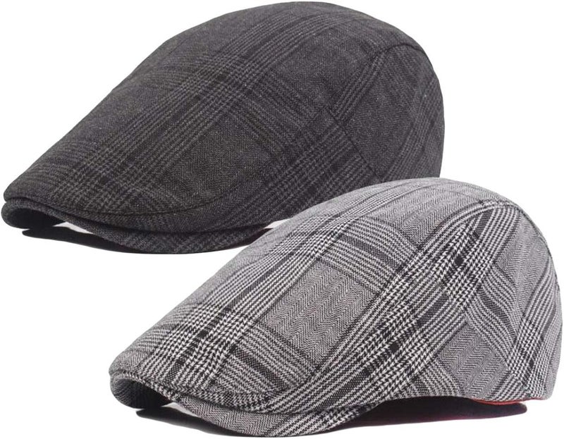 Qunson 2 Pack Men's Cotton Flat Cap Ivy Gatsby Newsboy Hat - Image 1