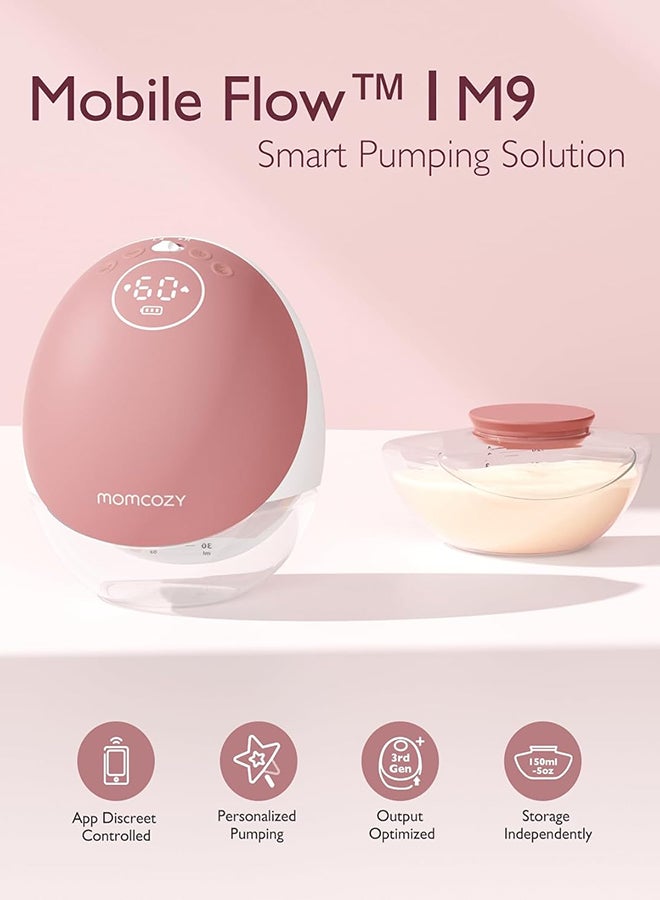 Momcozy Breast Pump Hands Free Mobile Flow | M9, App Discreet Control with Personalized Multi-Modes And 15 Levels, Independent Breastmilk Storage, Wearable Breast Pump M9 24mm, 1 Pack Cozy Red - Image 2