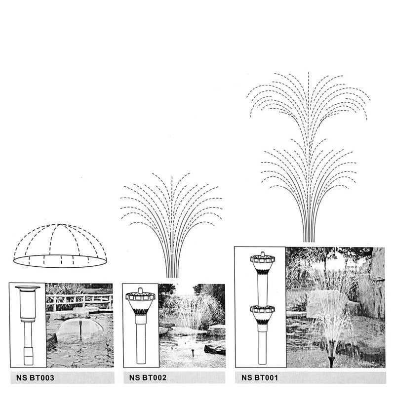 FLOJOY Asian Pumps & Machineries Fountain Nozzle Kit Water Spray Heads For Small Ponds in 3 Fountain Patterns: Blossom, Mushroom and Two-Tier Patterns (size L） - Image 2