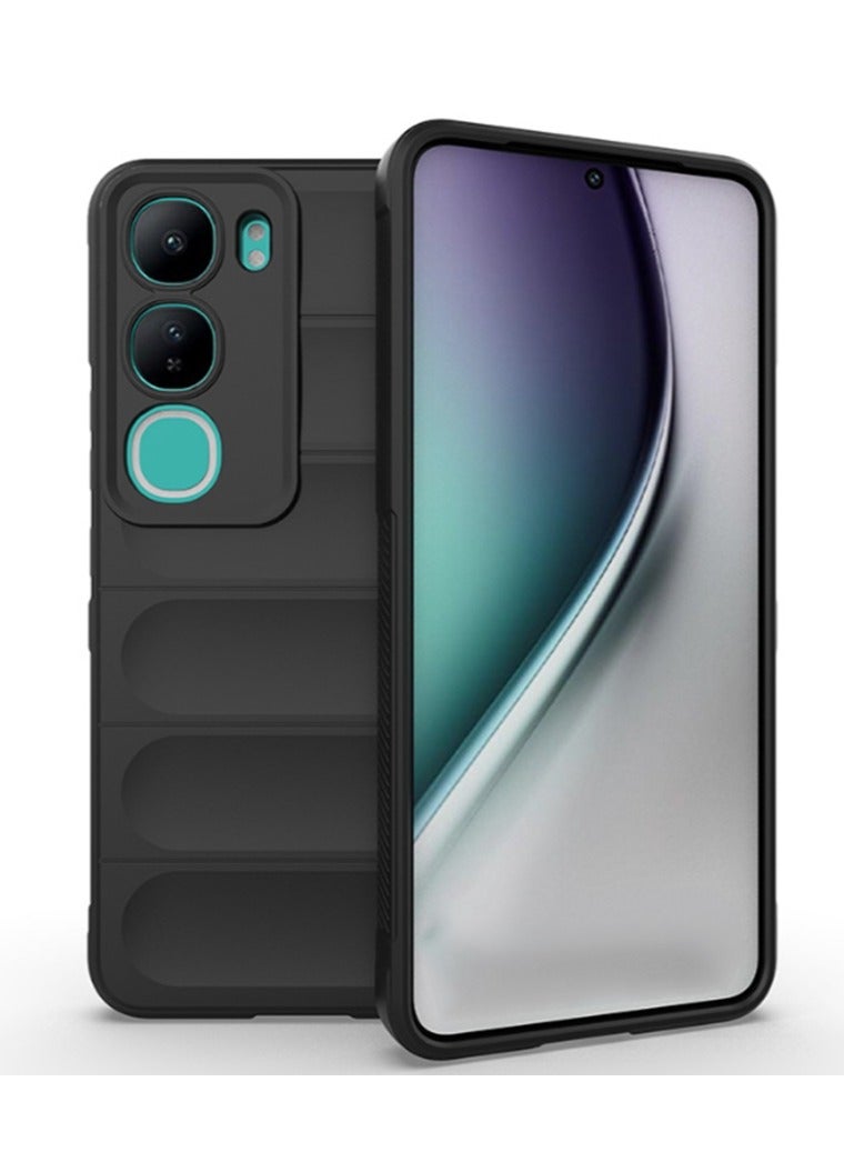 for vivo V40 Lite 5G Case Cover, Heavy Duty 4D Striped Pattern Sensory Soft Silicone Full Portection Shockproof Phone Case for vivo V40 Lite 5G, Black 