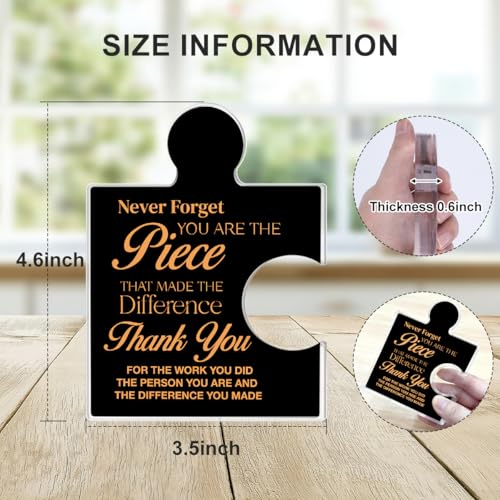 Yigaue Thank You Appreciation Gifts for Coworkers, Retirement Goodbye Gift for Colleagues Employees, Never Forget You Are the Piece That Made the Difference Acrylic Puzzle Piece Plaque Office Decor, Black - Image 2