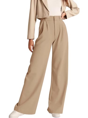 NIMIN High Waisted Business Casual Pants for Women Fashion Straight Wide Leg Office Work Pants Trousers with Pockets Litght Coffee Small - Image 1