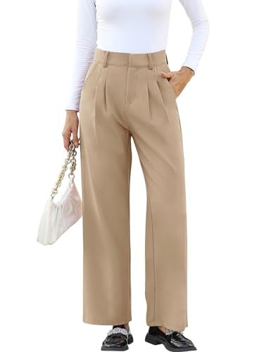 NIMIN High Waisted Business Casual Pants for Women Fashion Straight Wide Leg Office Work Pants Trousers with Pockets Litght Coffee Small - Image 3