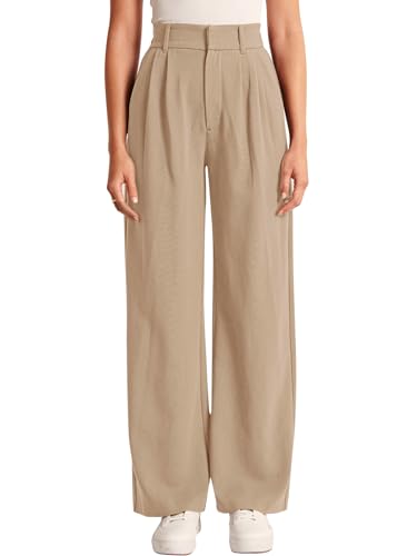 NIMIN High Waisted Business Casual Pants for Women Fashion Straight Wide Leg Office Work Pants Trousers with Pockets Litght Coffee Small - Image 2