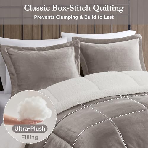 Woolrich John Rich & Bros. Woolrich Reversible Comforter Set Ultra Soft Plush to Sherpa, Down Alternative, Cold Weather Winter Warm Bedding, with Matching Sham, Decorative Pillow Grey/Ivory Full/Queen 4 Piece - Image 3