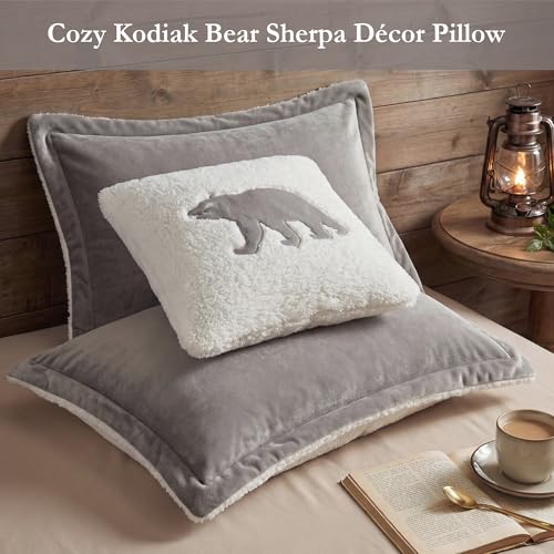 Woolrich John Rich & Bros. Woolrich Reversible Comforter Set Ultra Soft Plush to Sherpa, Down Alternative, Cold Weather Winter Warm Bedding, with Matching Sham, Decorative Pillow Grey/Ivory Full/Queen 4 Piece - Image 5