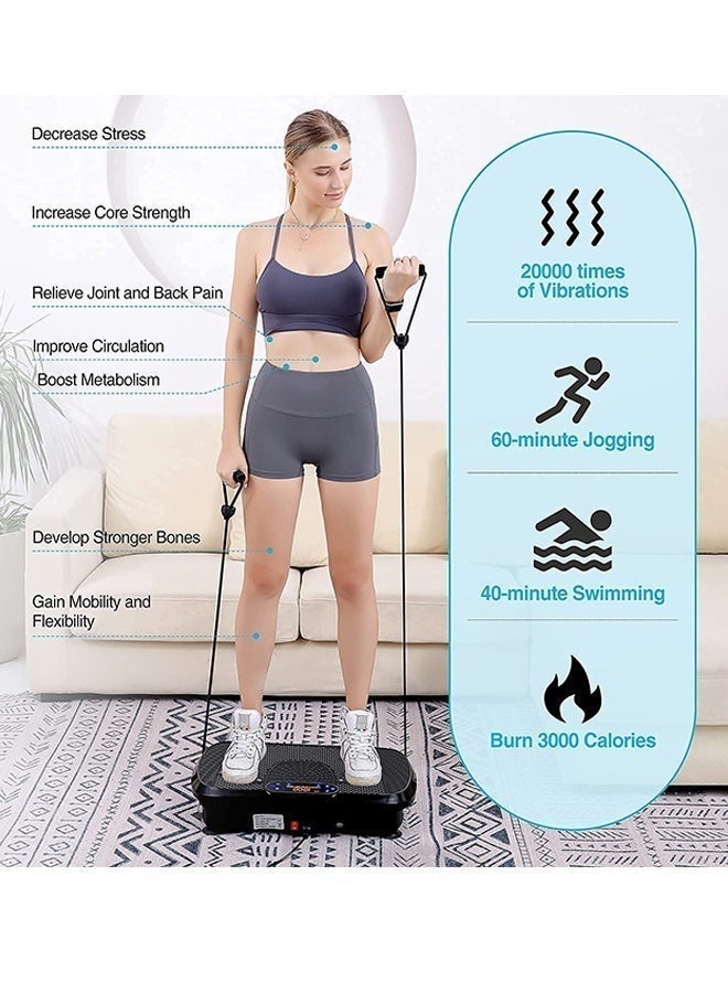 ETG Vibration Plates, Home Fitness Machine with Bluetooth Speaker, 5 Modes, 2 Resistance Bands, Max Load 330lb - Image 2