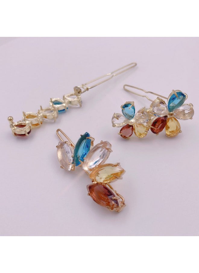 Lizzie Kay 3Pcs Clear Color Gems Small Mini Barrette Decorative Hair Clips Accessories For Thin Hair Women  - Image 4