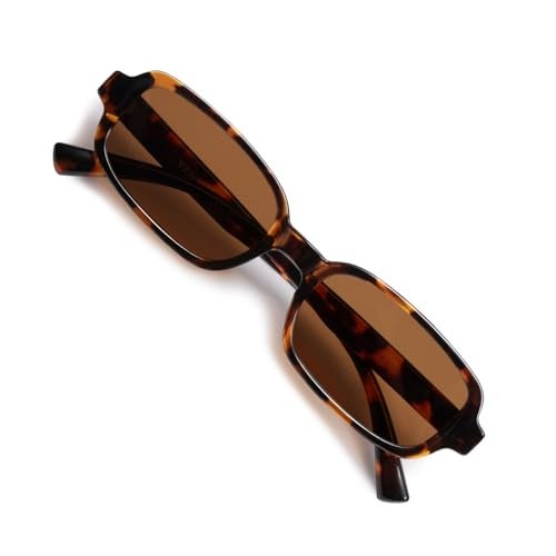 VANLINKER Retro Rectangle Polarized Sunglasses for Women Men Small 90s Style Vintage Trendy Narrow Rectangular Frame VL9813, Tortoise/Brown - Image 1