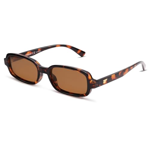VANLINKER Retro Rectangle Polarized Sunglasses for Women Men Small 90s Style Vintage Trendy Narrow Rectangular Frame VL9813, Tortoise/Brown - Image 3