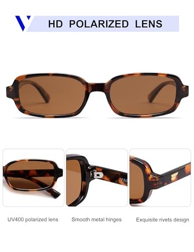 VANLINKER Retro Rectangle Polarized Sunglasses for Women Men Small 90s Style Vintage Trendy Narrow Rectangular Frame VL9813, Tortoise/Brown - Image 4