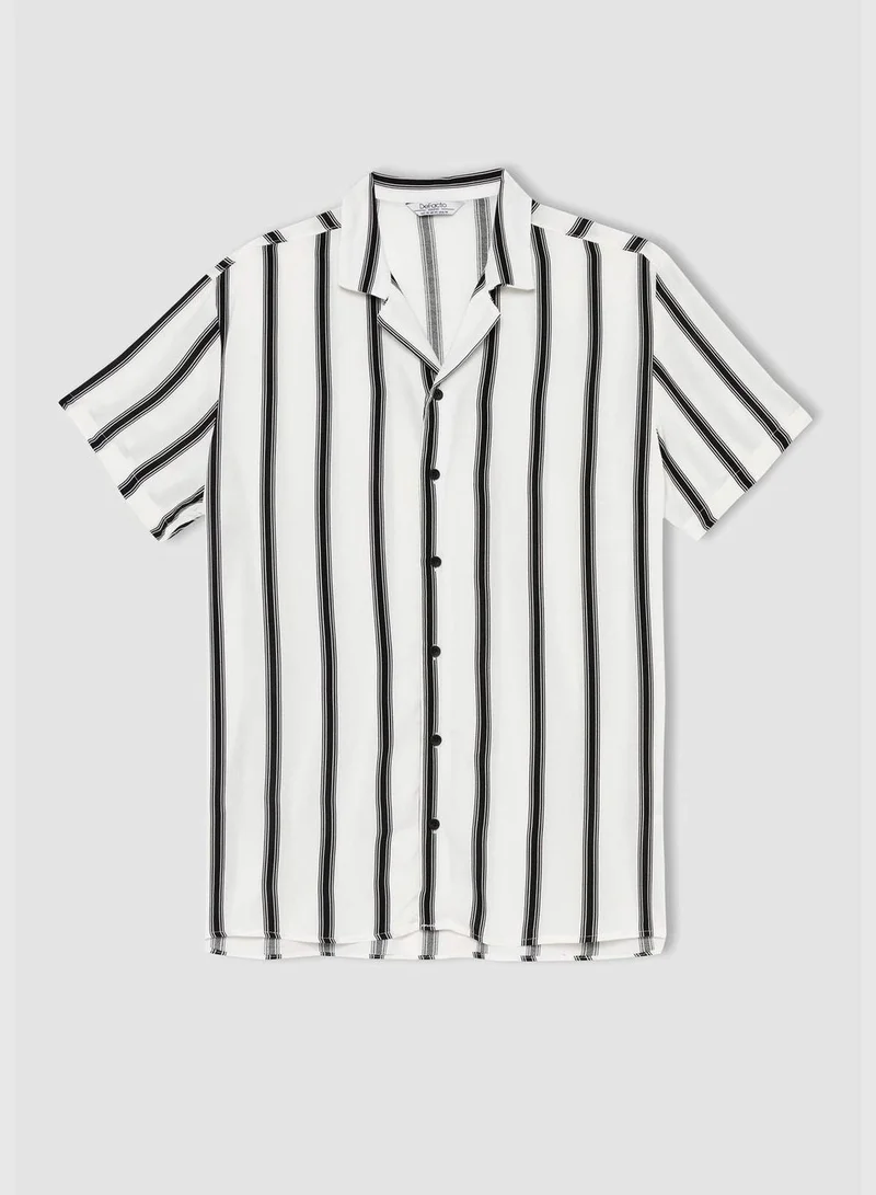 DeFacto Man Regular Fit Apache Neck Woven Top Short Sleeve Shirt