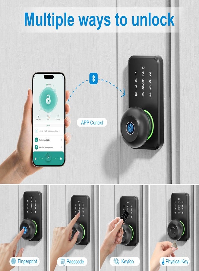 Linkthai Smart Door Lock with Knob,LinkThai Keyless Entry Fingerprint Lock with Touchscreen Keypad,Electronic Knob Digital Lock for Front Door,Easy Installation - Image 3