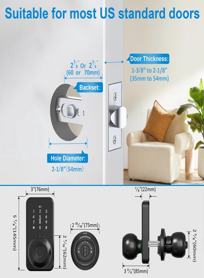 Linkthai Smart Door Lock with Knob,LinkThai Keyless Entry Fingerprint Lock with Touchscreen Keypad,Electronic Knob Digital Lock for Front Door,Easy Installation - Image 4