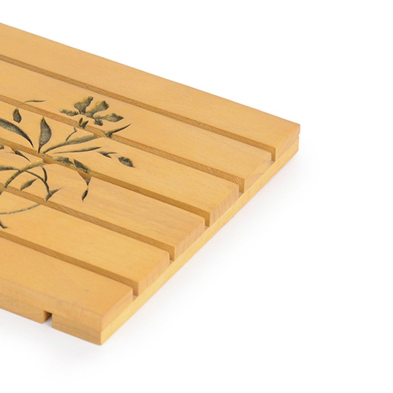 StyleMyWay Hand Carved Steam Beach Wood Yellow Square Trivet ? 6in X 6in - Image 2