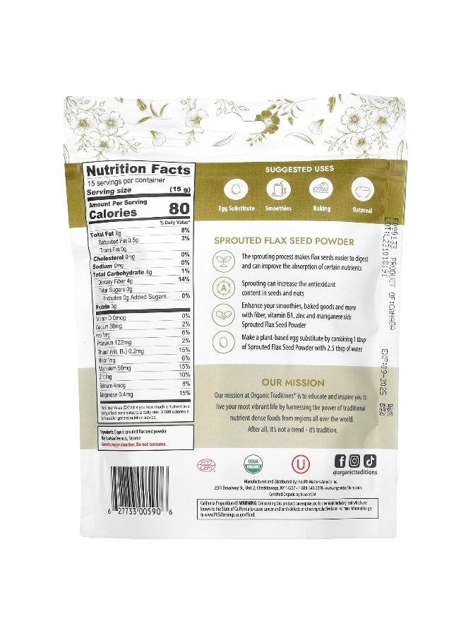 Organic Traditions, Sprouted Flax Seed Powder, 8 oz (227 g) - Image 2