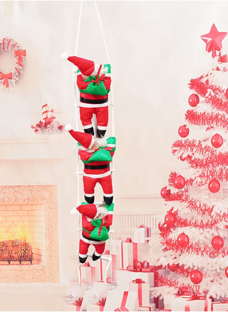 VUCATIN - Santa Claus Climbing on Rope Ladder Christmas Tree Hanging Pendant Climbing Santa Plush Doll Xmas Tree Hanging Ornament for Indoor Outdoor Christmas Holiday Decoration (Three person ladder) - Image 1