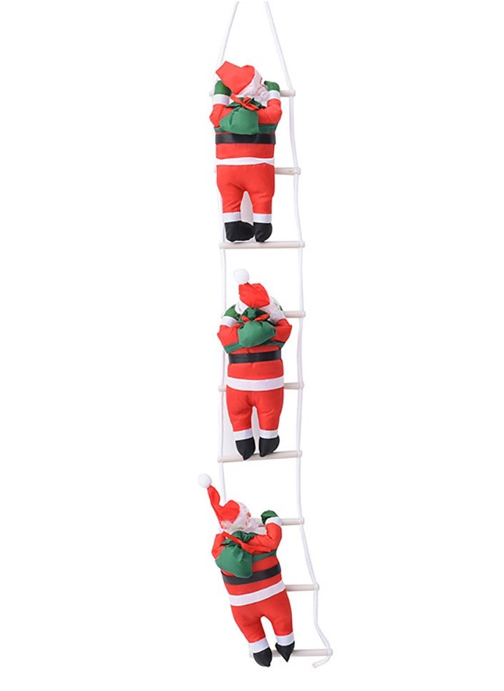 VUCATIN - Santa Claus Climbing on Rope Ladder Christmas Tree Hanging Pendant Climbing Santa Plush Doll Xmas Tree Hanging Ornament for Indoor Outdoor Christmas Holiday Decoration (Three person ladder) - Image 1