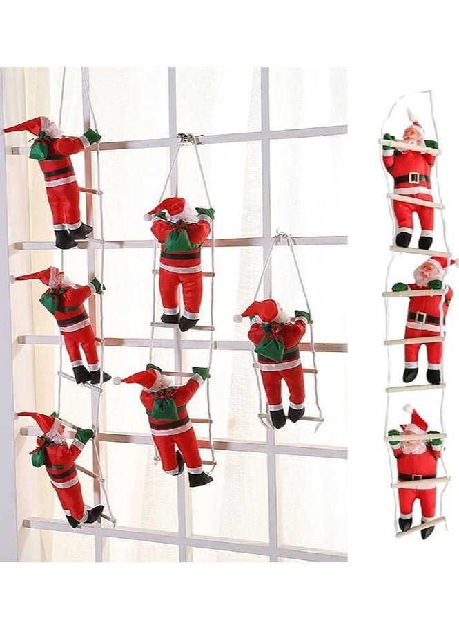 VUCATIN - Santa Claus Climbing on Rope Ladder Christmas Tree Hanging Pendant Climbing Santa Plush Doll Xmas Tree Hanging Ornament for Indoor Outdoor Christmas Holiday Decoration (Three person ladder) - Image 1