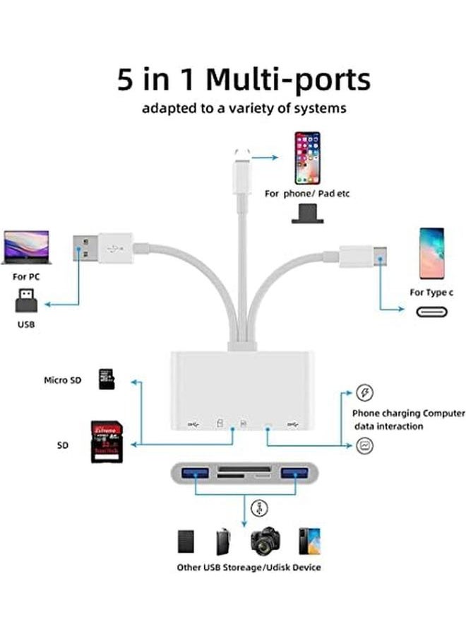 erorex - Sd Card Reader 5 In 1 Usb C Sd Camera Memory Card Reader Plug N Play For Iphone Ipad Android Mac Computer Camera Macbook Supports Sd Micro Sd Sdhc Sdxc Mmc And Usb Otg - Image 1
