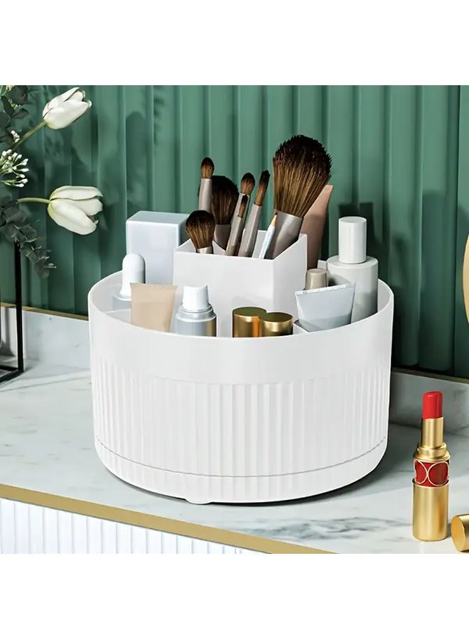White 360 Degree Rotating Makeup Storage Box For Brushes And Beauty Tools - Image 2