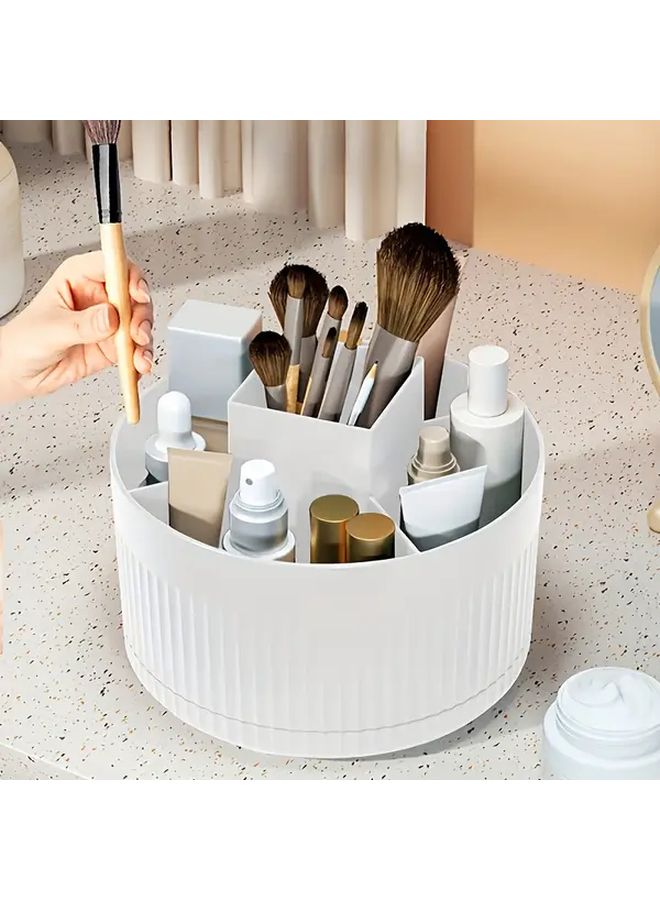White 360 Degree Rotating Makeup Storage Box For Brushes And Beauty Tools - Image 1