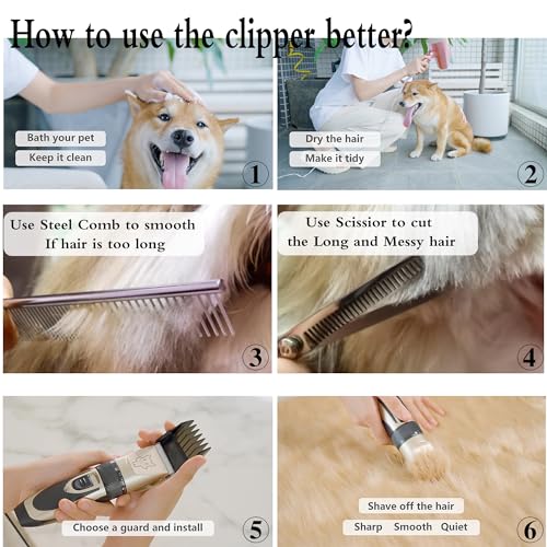 Highdas Dog Grooming Kit Clippers, Low Noise, Electric Quiet, Rechargeable, Cordless, Pet Hair Thick Coats Clippers Trimmers Set, Suitable for Dogs, Cats, and Other Pets(Grey) - Image 5