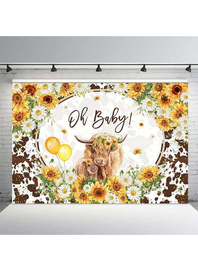 MEHOFOND 7X5Ft Highland Cows Baby Shower Backdrop Brown Cattles Oh Baby Girls Baby Shower Party Decorations Sunflowers Farm Cow Photography Background For Girls Cake Table Banner Supplies - Image 2