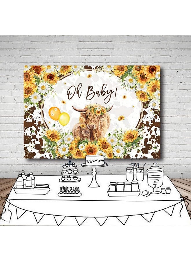 MEHOFOND 7X5Ft Highland Cows Baby Shower Backdrop Brown Cattles Oh Baby Girls Baby Shower Party Decorations Sunflowers Farm Cow Photography Background For Girls Cake Table Banner Supplies - Image 5