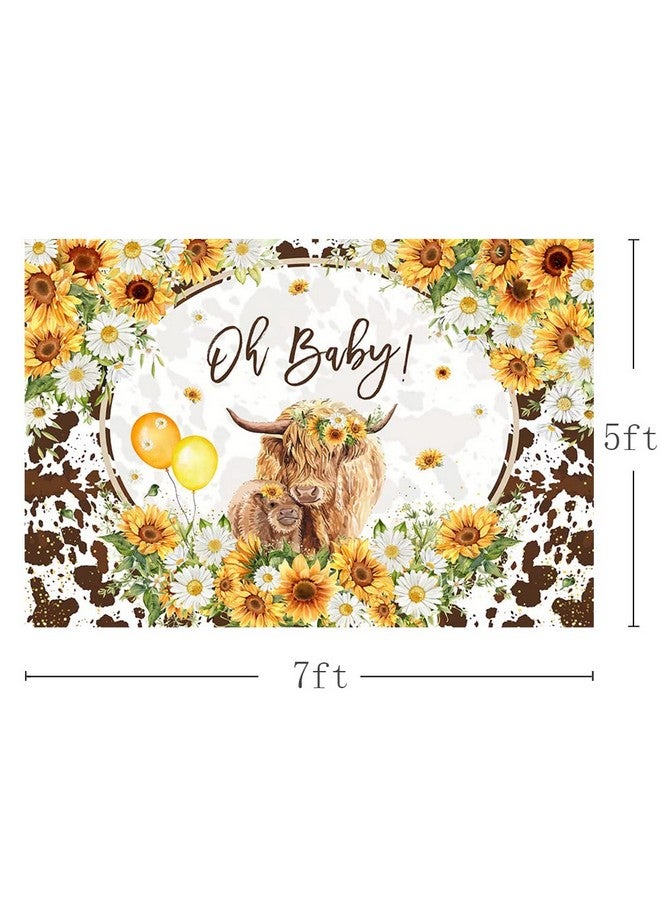 MEHOFOND 7X5Ft Highland Cows Baby Shower Backdrop Brown Cattles Oh Baby Girls Baby Shower Party Decorations Sunflowers Farm Cow Photography Background For Girls Cake Table Banner Supplies - Image 4