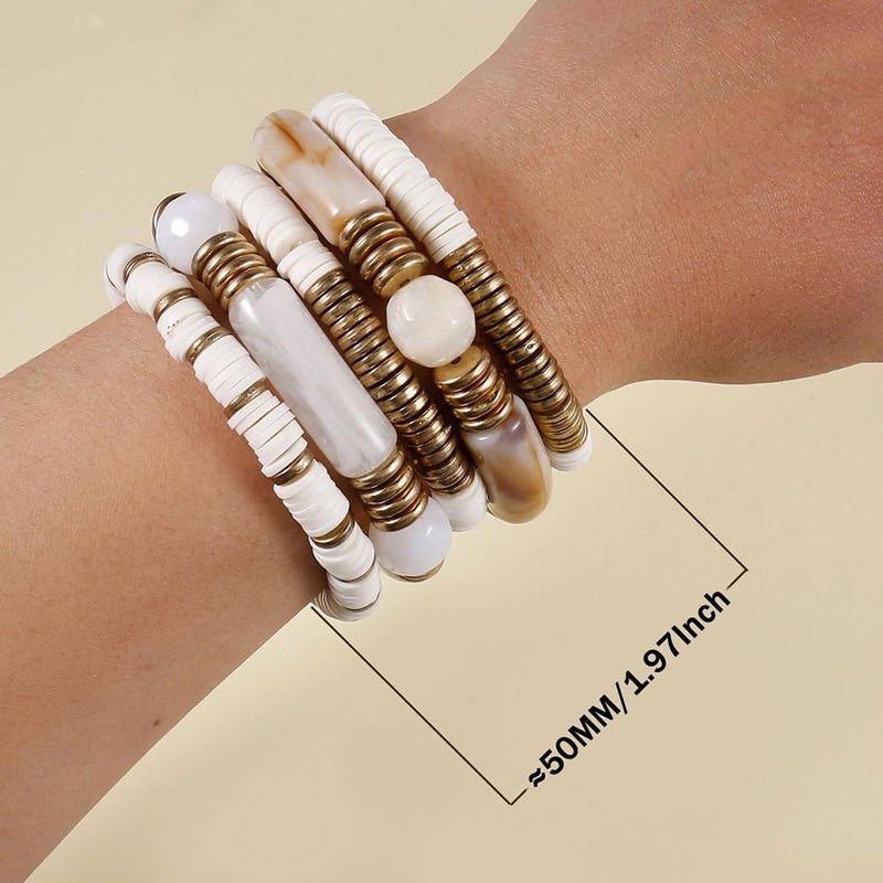 Badu White Bamboo Tube Bangles Bracelet Chunky Curved Stacking Clear Acrylic Colorful Beads Stretchable Friendship Gold Bracelets Gifts For Bestfriends, Couple, Family Members, Siblings, Sister, Lover - Image 3