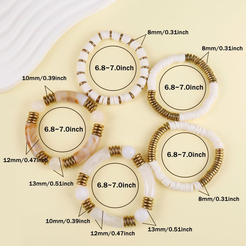 Badu White Bamboo Tube Bangles Bracelet Chunky Curved Stacking Clear Acrylic Colorful Beads Stretchable Friendship Gold Bracelets Gifts For Bestfriends, Couple, Family Members, Siblings, Sister, Lover - Image 2