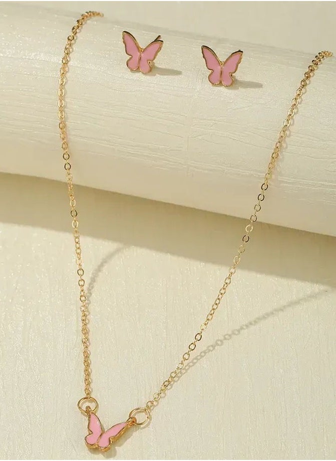 Generic - Modern necklace and earrings with butterfly design distinctive and unique accessory gold and black color - Image 1