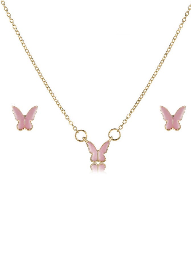 Generic - Modern necklace and earrings with butterfly design distinctive and unique accessory gold and black color - Image 1