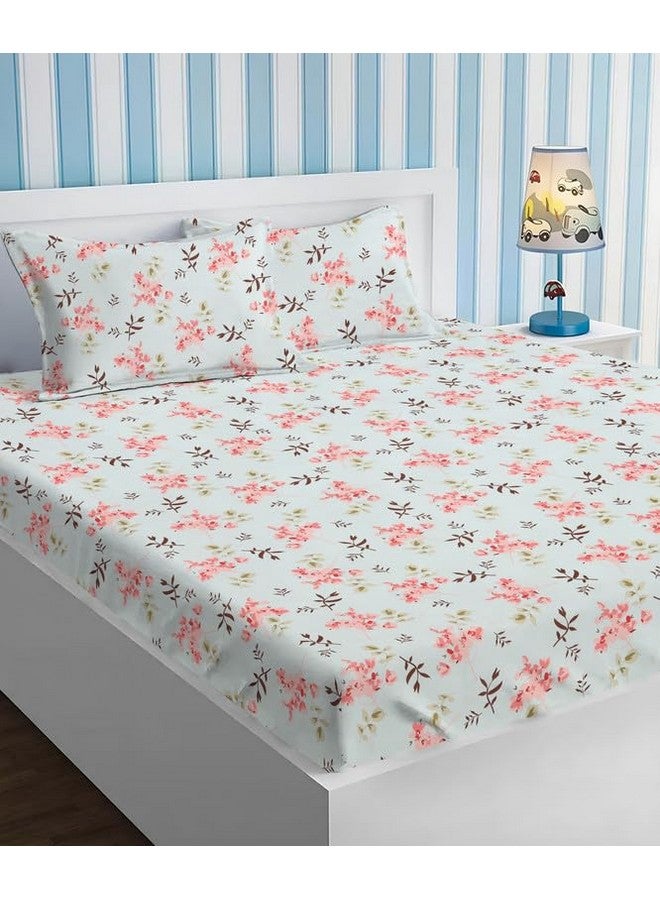 BSB HOME Valancia Collections Cotton 220tc Flat Double Bed Bedsheets for Summer Breathable | Wrinklefree (Size-220 x 230 Cm) with 2 Pillow Covers (Size-17 X 27 Inches, Aqua & Pink) - Image 1
