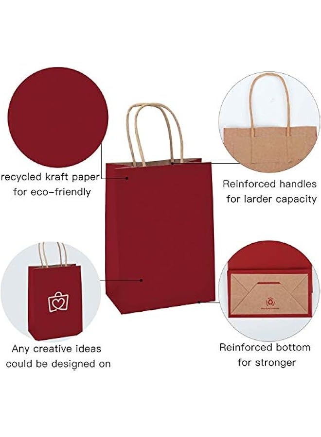 Kraft Paper Bags 50Pcs Paper Gift Bags with Handles Bulk Party Bags Paper Shopping Bags Kraft Bags Recyclable Paper Bag (Red, 5.9x3.1x8.2 inch) - Image 3