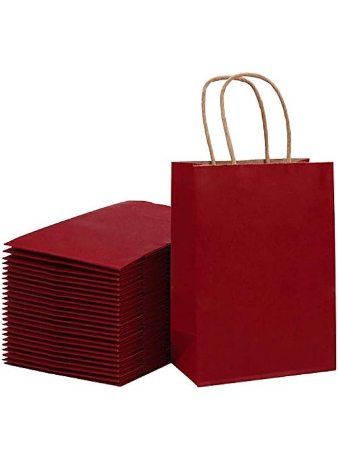 Kraft Paper Bags 50Pcs Paper Gift Bags with Handles Bulk Party Bags Paper Shopping Bags Kraft Bags Recyclable Paper Bag (Red, 5.9x3.1x8.2 inch) - Image 1