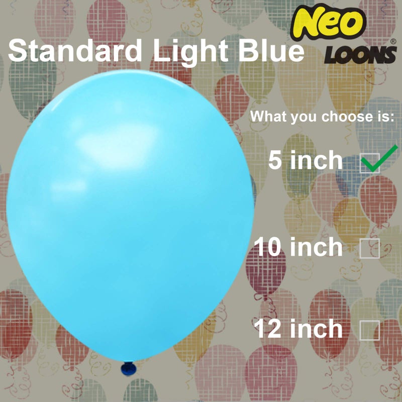 Neo LOONS® 100 pcs 5" Standard Light Blue Premium Latex Balloons - Great for Kids, Adult Birthdays, Weddings, Receptions, Baby Showers, Water Fights, or Any Celebration - Image 2