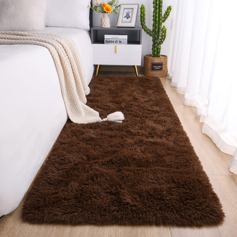 Chicrug Soft Runner Rug for Bedroom Living Room Plush Fluffy Rug 2x6 Feet Shag Furry Runner Rug Carpet Non Shedding for Nursery Children Kids Girls Room Home Decorative Brown - Image 2