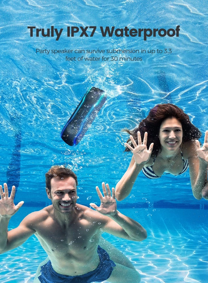 SYOSI Portable Bluetooth Speaker IPX7 Waterproof Wireless Speaker with Bluetooth 5.3 TWS Pairing 360° Surround Sound Colorful Flashing Lights 30W Super Bass 24H Playtime for Outdoor Party Beach Travel - Image 3