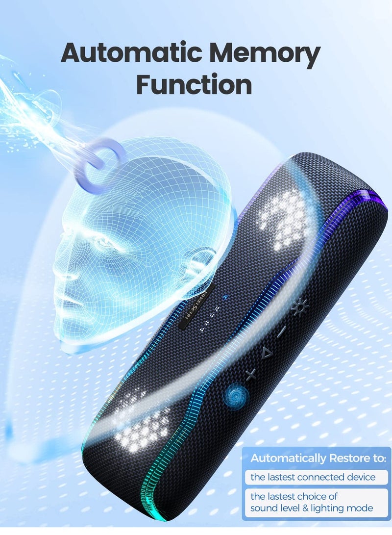 SYOSI Portable Bluetooth Speaker IPX7 Waterproof Wireless Speaker with Bluetooth 5.3 TWS Pairing 360° Surround Sound Colorful Flashing Lights 30W Super Bass 24H Playtime for Outdoor Party Beach Travel - Image 4