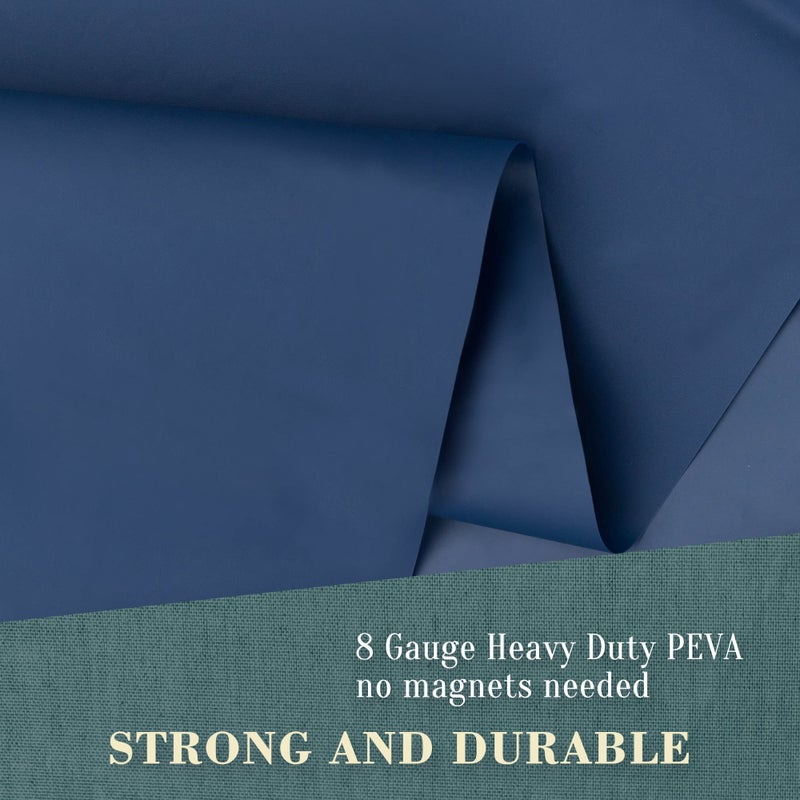 ABLUEN No Hook PEVA Shower Curtain or Liner - 8G Heavy Duty Blue Bathroom Shower Curtain No Hooks Required, Waterproof Plastic & PVC Free, Standard Size 71 x 74, Navy Blue - Image 2