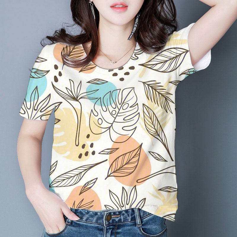 2025 Women'S Floral T-Shirt Short-Sleeved Printed Round-Neck Shirt Thin Style Sale - Image 2