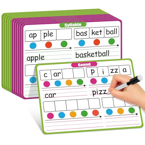 PraxiKidy 12 Pack Phonemic Awareness Dry Erase Card9 x 12 Sound Syllable Speech Therapy Phonics FlashcardPreschool Kindergarten Classroom Teacher Homeschool Supplies Science Reading Manipulative - Image 1