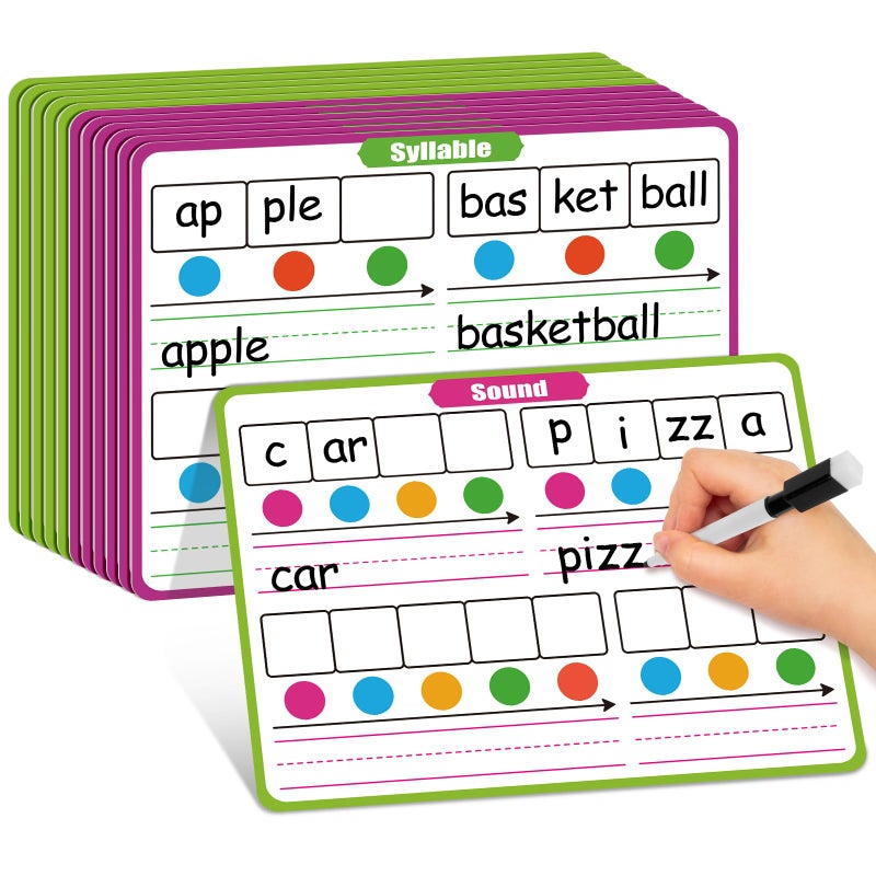 PraxiKidy 12 Pack Phonemic Awareness Dry Erase Card9 x 12 Sound Syllable Speech Therapy Phonics FlashcardPreschool Kindergarten Classroom Teacher Homeschool Supplies Science Reading Manipulative - Image 3
