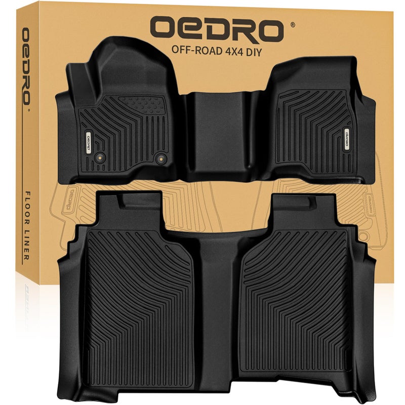 OEDRO Floor Mats Fit for 2019-2026 Chevy Silverado/GMC Sierra Denali 1500 & 2020-2026 Silverado/Sierra 2500HD/3500HD Crew Cab Without Rear Underseat Storage Box, TPE All-Weather Car Mats, Black - Image 1